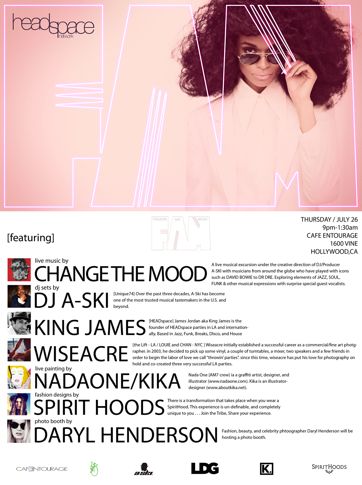 Unique74 Events | HEADspace @ CAFE ENTOURAGE -HOLLYWOOD | CHANGE THE MOOD ENSEMBLE + WISEACRE (THE LIFT/NYC) | THU / 7.26 